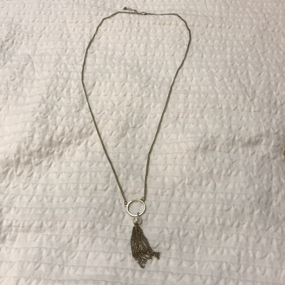 Gold pearl tassel necklace